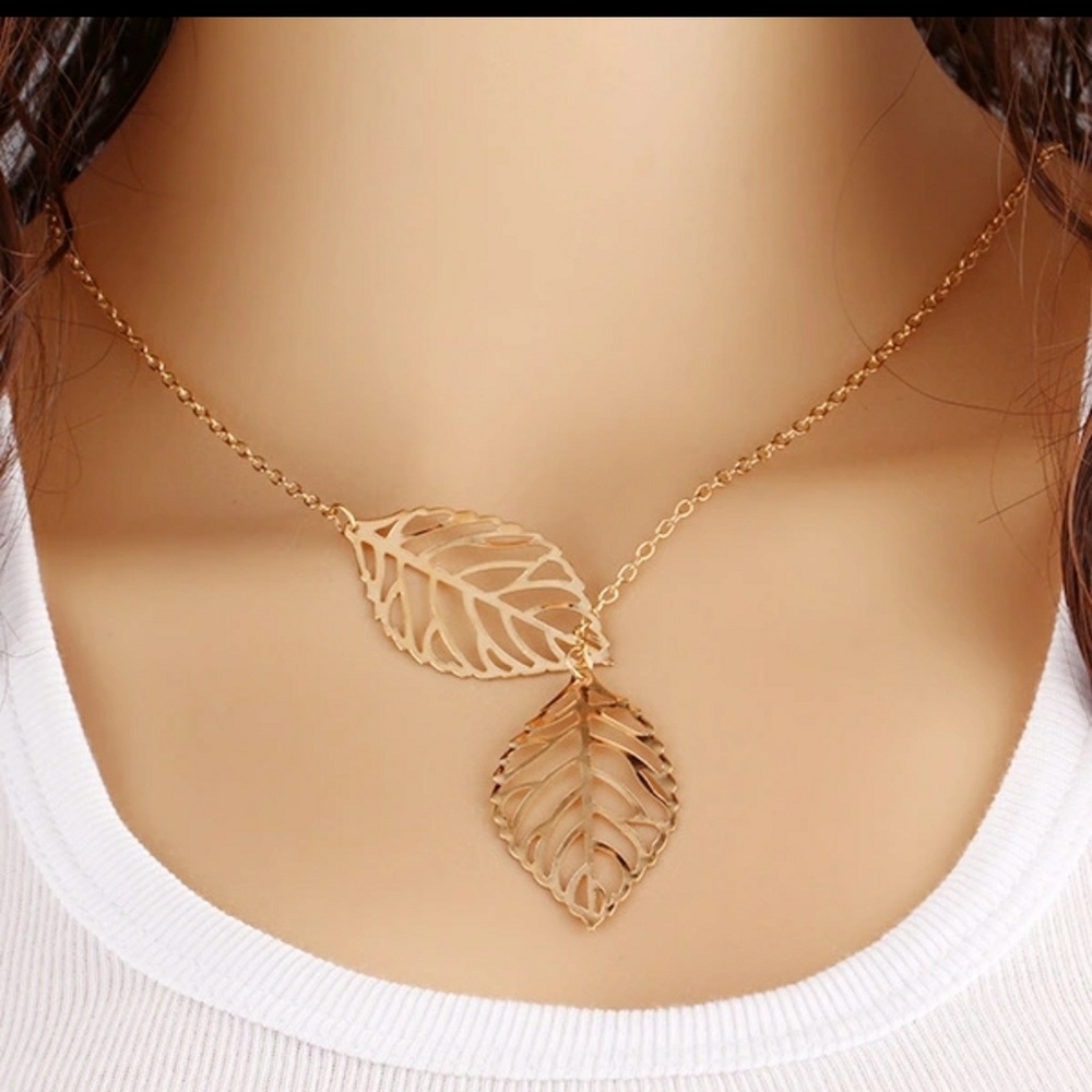 2 leaf gold necklace - Picture 1 of 4